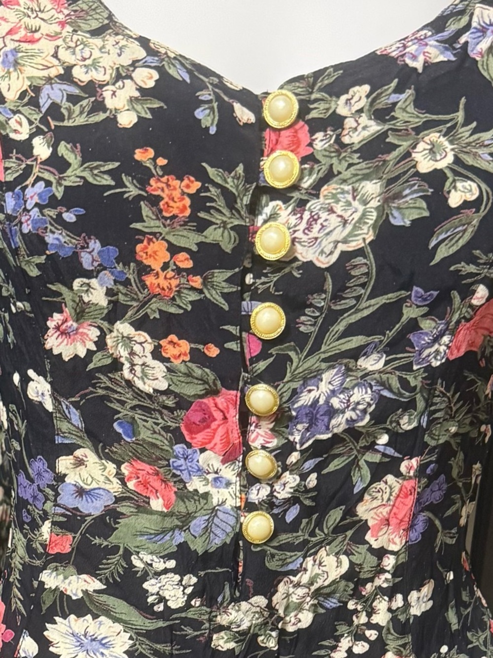 Vintage 90s Bila Cottagecore Maxi Dress -Dark Floral Rayon Boho Whimsygoth - Picture 4 of 12